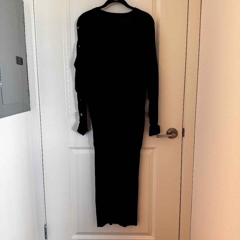 All Saints Black Knit Drop Waist with Button Feature Sleeves